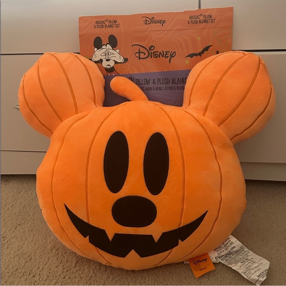 Disney Orange and Black Mickey Pumpkin Pillow